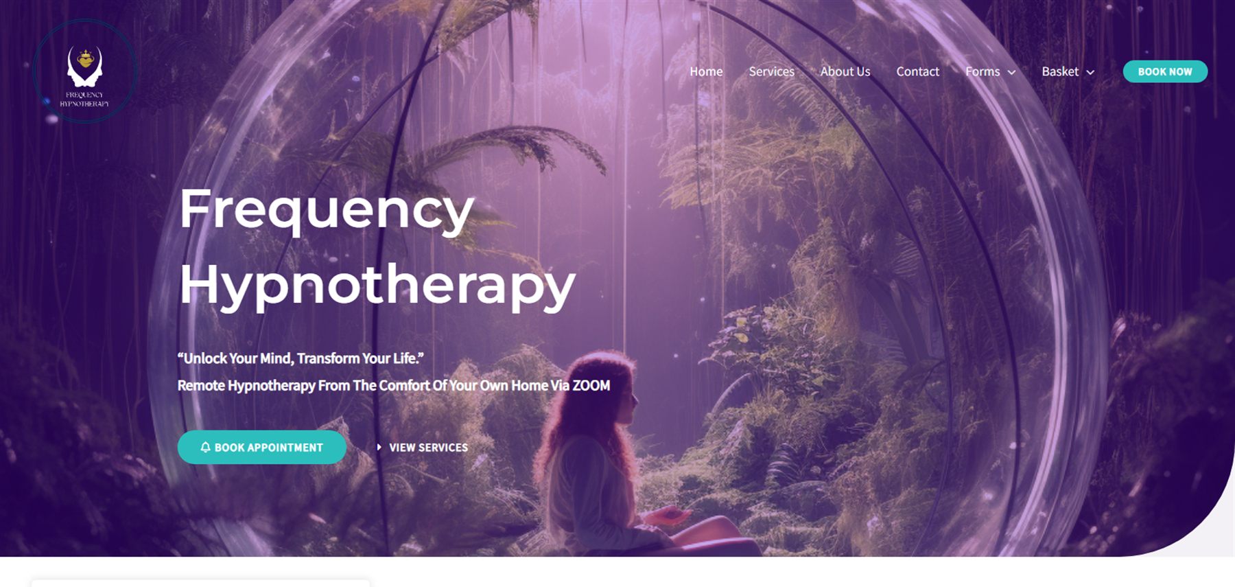 Frequency Hypnotherapy homepage built by Swarm ICT, with a book appointment button